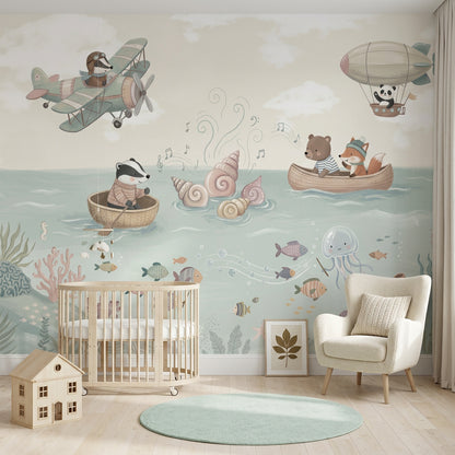 Cloudy Sky Wallpaper Ocean Scene Removable Kids Wall Decor