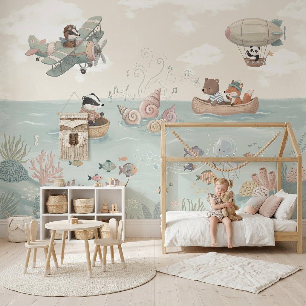 Cloudy Sky Wallpaper Ocean Scene Removable Kids Wall Decor