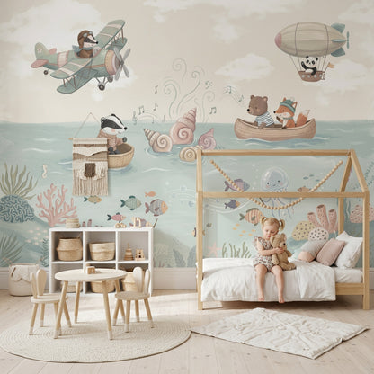 Cloudy Sky Wallpaper Ocean Scene Removable Kids Wall Decor