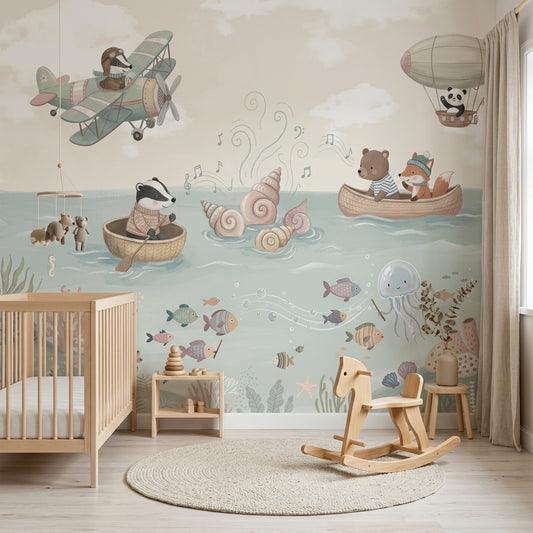 Cloudy Sky Wallpaper Ocean Scene Removable Kids Wall Decor
