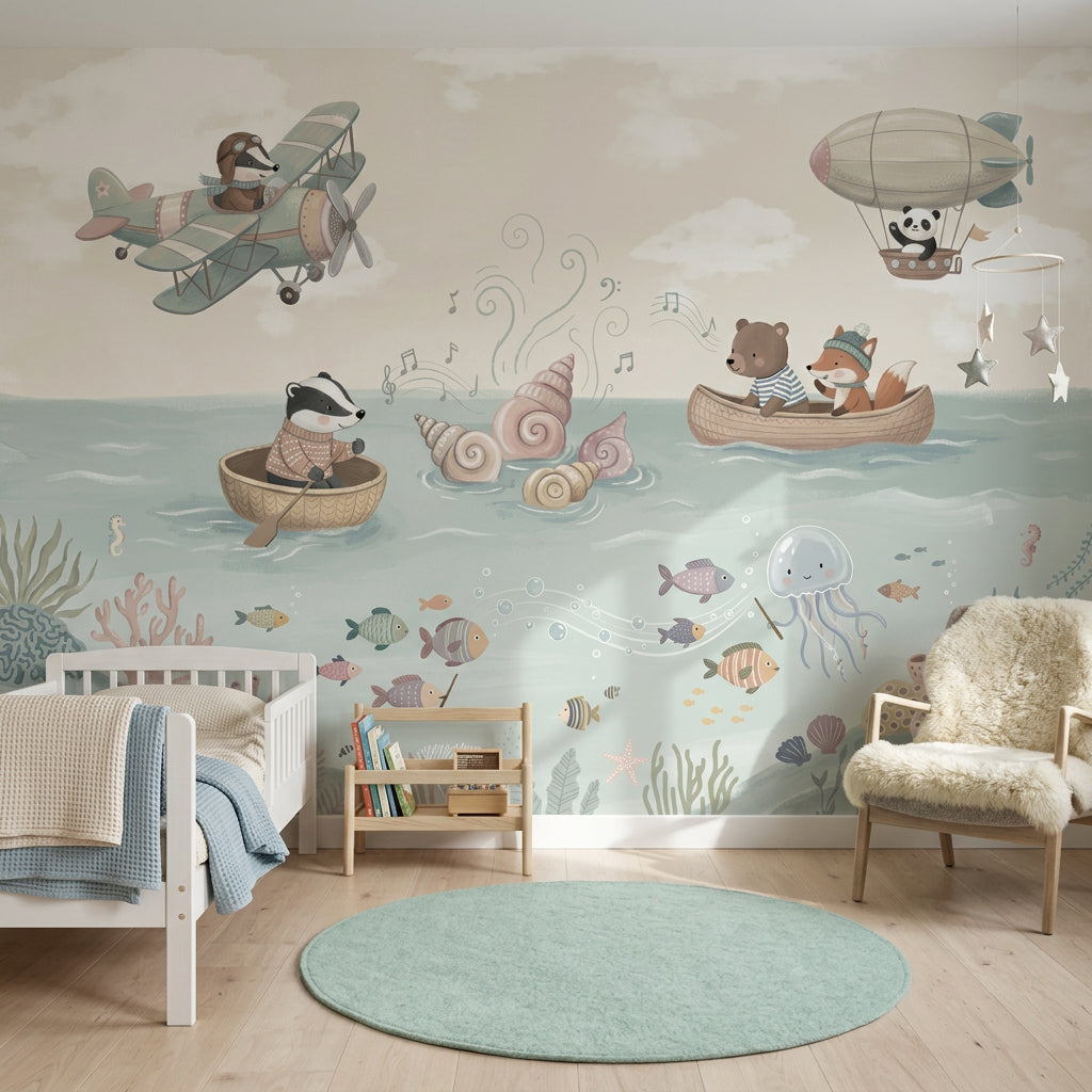 Cloudy Sky Wallpaper Ocean Scene Removable Kids Wall Decor