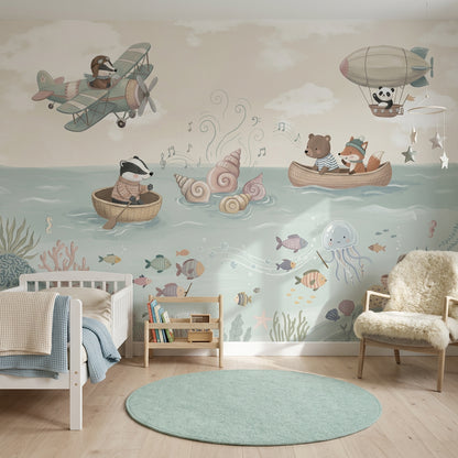 Cloudy Sky Wallpaper Ocean Scene Removable Kids Wall Decor
