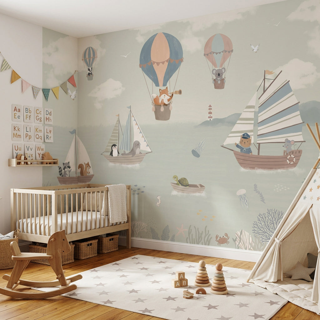 Cloudy Sky Wallpaper Horizon Sailboat Removable Wall Decor