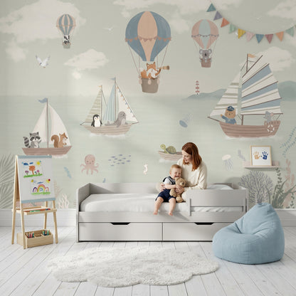 Cloudy Sky Wallpaper Horizon Sailboat Removable Wall Decor