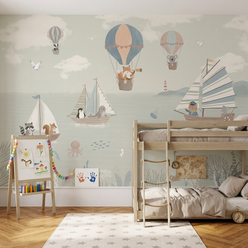 Cloudy Sky Wallpaper Horizon Sailboat Removable Wall Decor