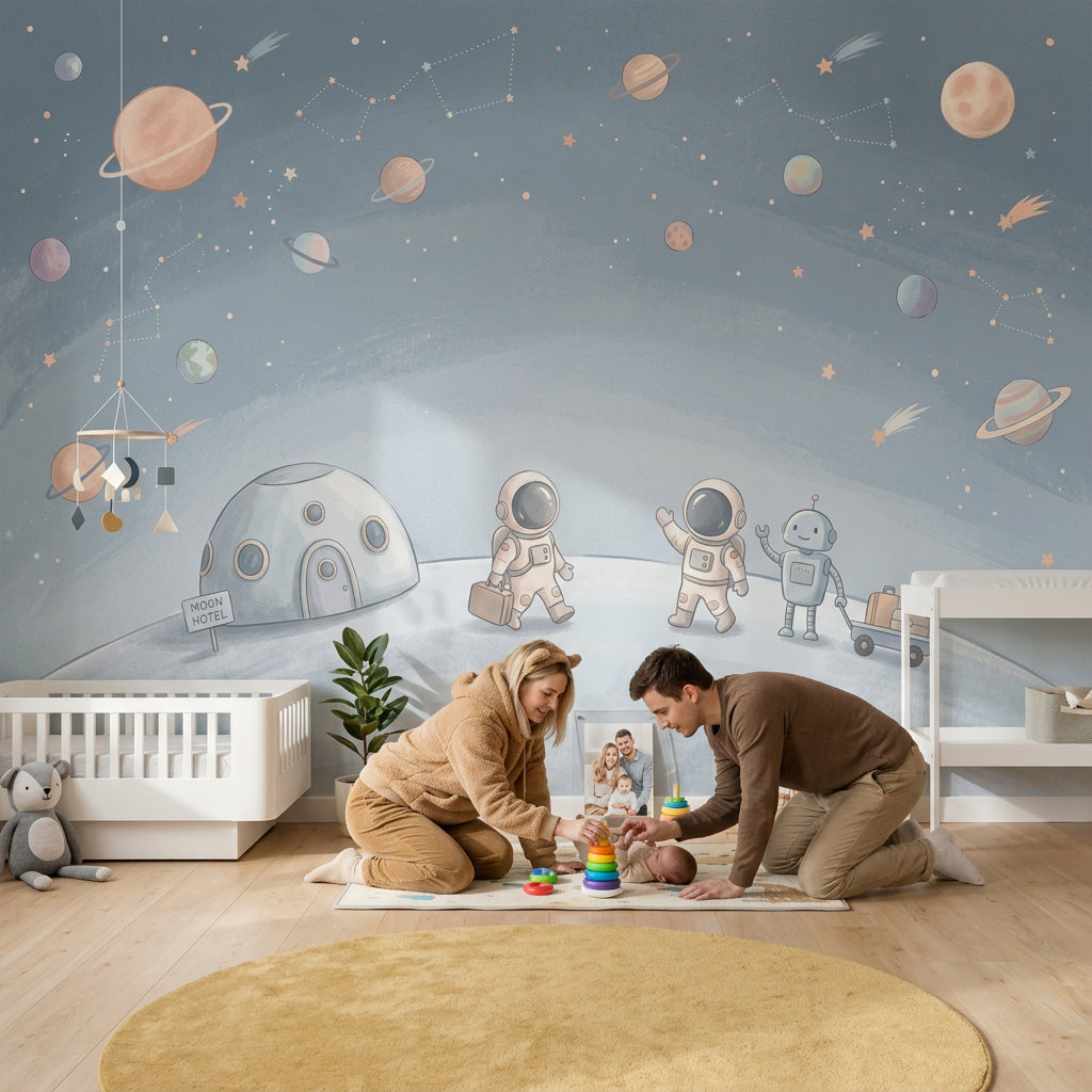 Watercolor Texture Wallpaper Space Illustration Moon Hotel Wall Mural