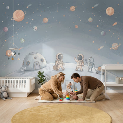 Watercolor Texture Wallpaper Space Illustration Moon Hotel Wall Mural