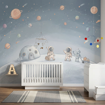 Watercolor Texture Wallpaper Space Illustration Moon Hotel Wall Mural