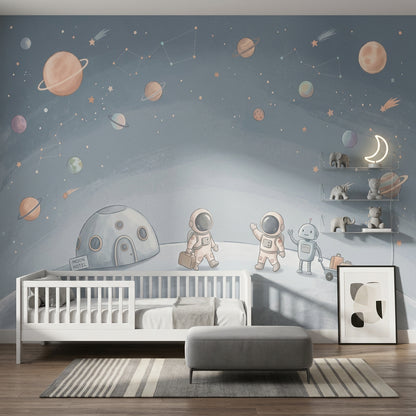 Watercolor Texture Wallpaper Space Illustration Moon Hotel Wall Mural