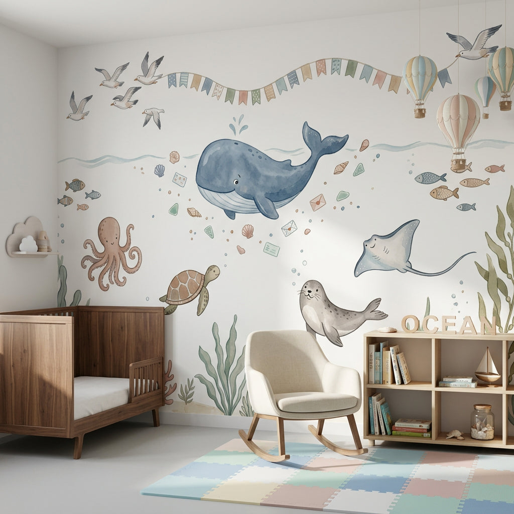 Underwater Wallpaper Coastal Whale Removable Wall Decor