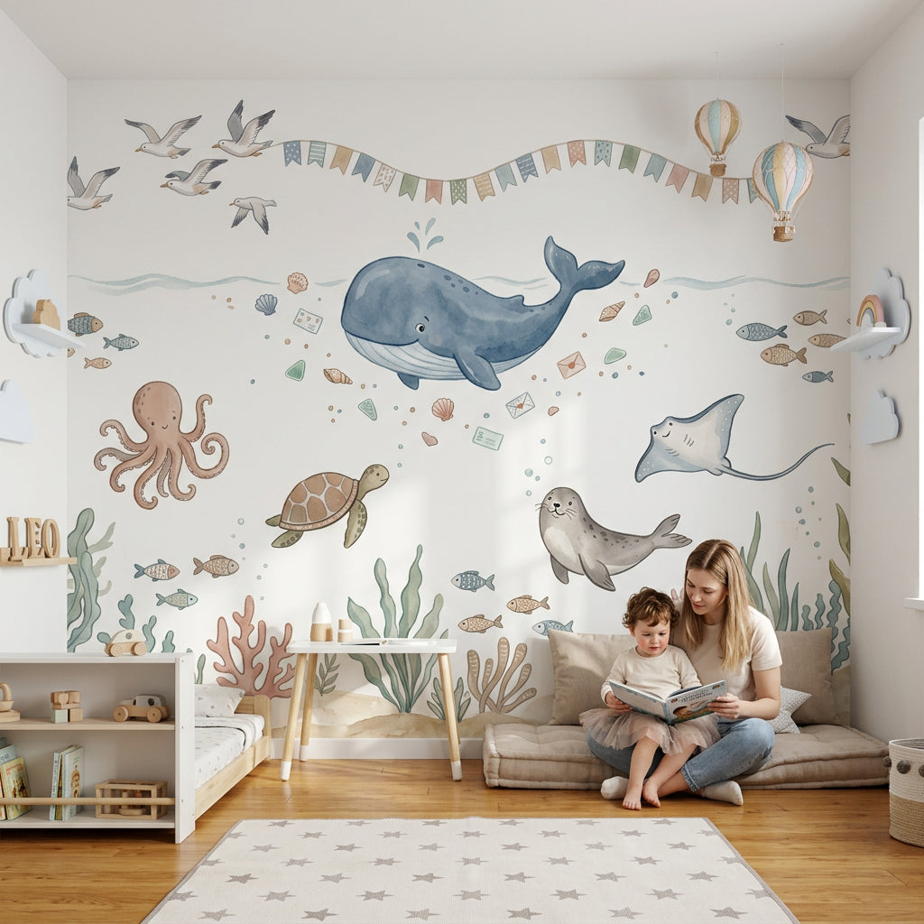 Underwater Wallpaper Coastal Whale Removable Wall Decor
