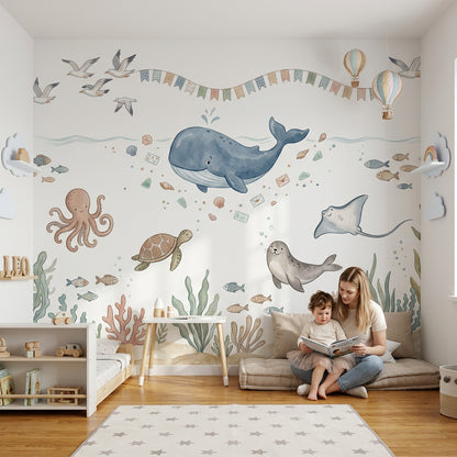 Underwater Wallpaper Coastal Whale Removable Wall Decor