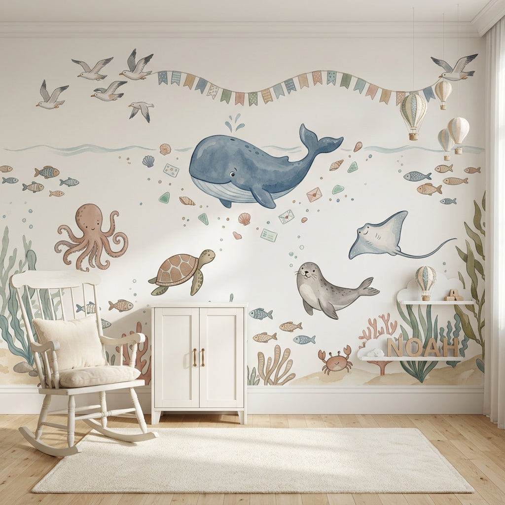Underwater Wallpaper Coastal Whale Removable Wall Decor