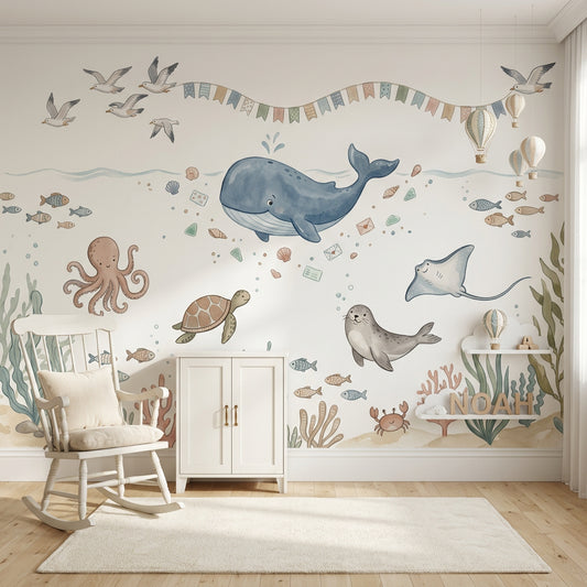 Underwater Wallpaper Coastal Whale Removable Wall Decor