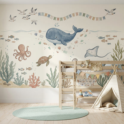 Underwater Wallpaper Coastal Whale Removable Wall Decor