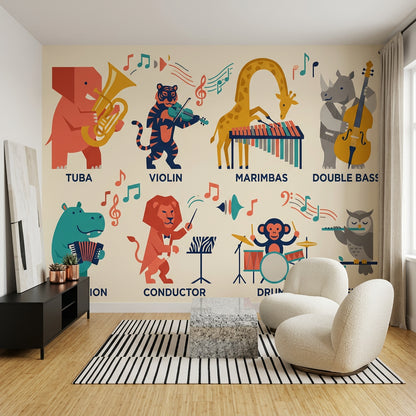 Animal Band Wallpaper Music Playful Removable Wall Decor