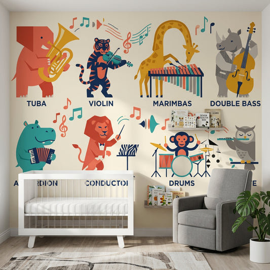 Animal Band Wallpaper Music Playful Removable Wall Decor