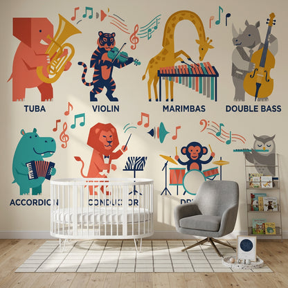Animal Band Wallpaper Music Playful Removable Wall Decor