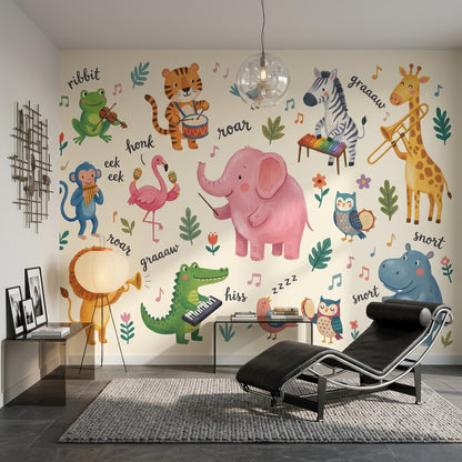 Kids Wallpaper Cute Animals Removable Musical Instruments Wall Decor