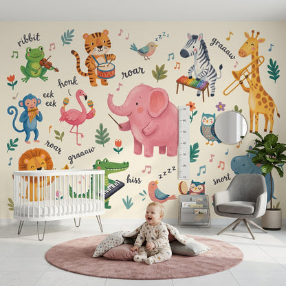 Kids Wallpaper Cute Animals Removable Musical Instruments Wall Decor