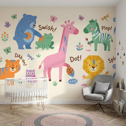Kids Wallpaper Cartoon Animals Playful Wall Mural