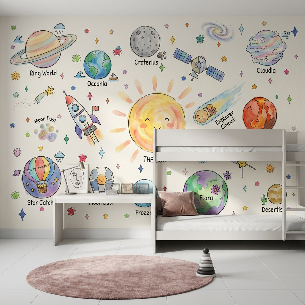 Space Wallpaper Planets Removable Sun Wall Decor