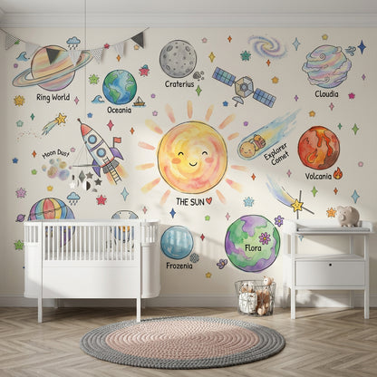 Space Wallpaper Planets Removable Sun Wall Decor