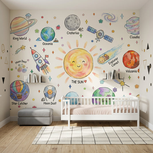 Space Wallpaper Planets Removable Sun Wall Decor