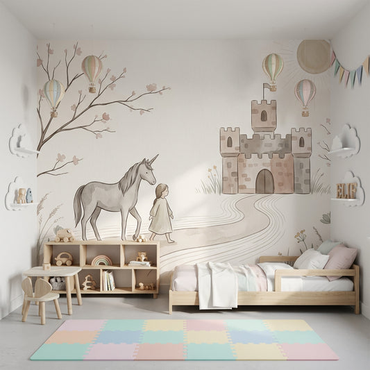 Unicorn Wallpaper Castle Watercolor Removable Wall Decor