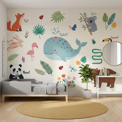 Kids Wallpaper Cute Animals Removable Whale Wall Decor