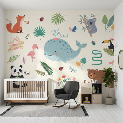 Kids Wallpaper Cute Animals Removable Whale Wall Decor