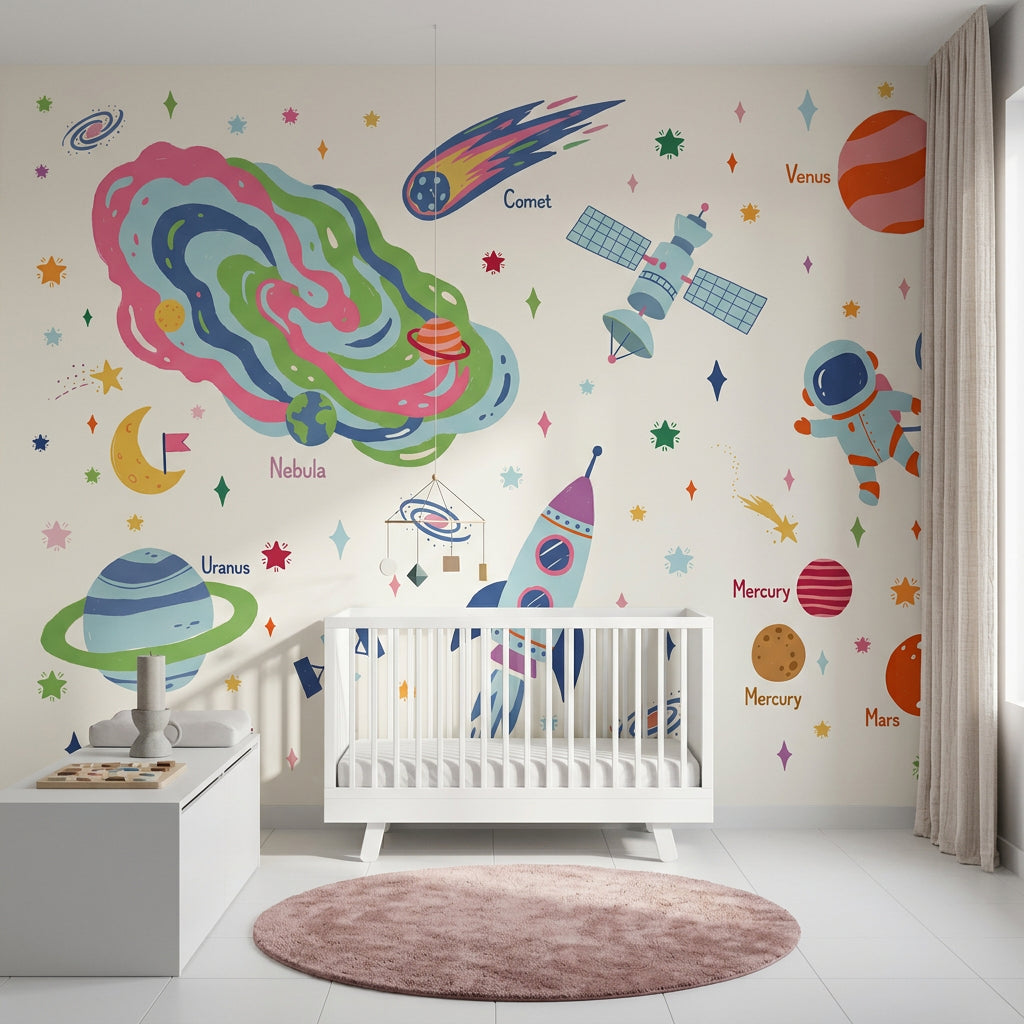 White Background Wallpaper Astronaut Floating Removable Wall Decor