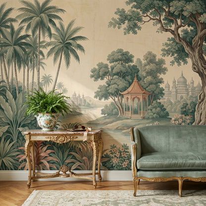 Tropical Landscape Wallpaper Palm Trees Removable River Scene Wall Decor