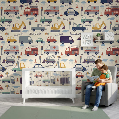 Kids Wallpaper Vehicles Traffic Removable Wall Decor