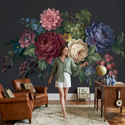 Dark Floral Wallpaper Moody Botanical Vintage Flower Wall Mural