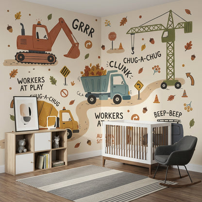 Construction Vehicles Wallpaper Autumn Removable Kids Wallpaper Wall Decor