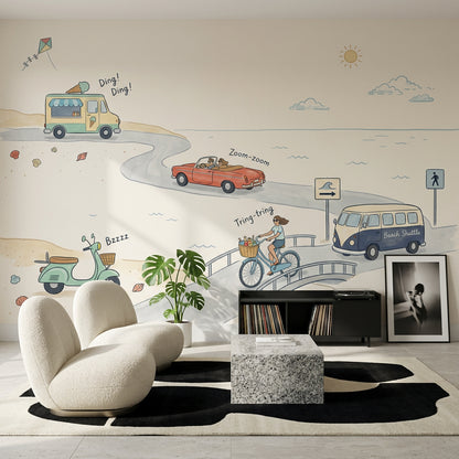 Coastal Wallpaper Beach Seaside Road Removable Wall Decor