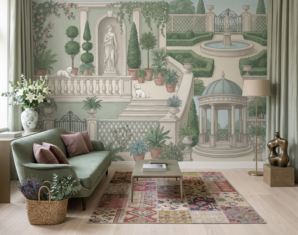 Formal Garden Wallpaper Classical Courtyard Removable Gazebo Rotunda Wall Decor