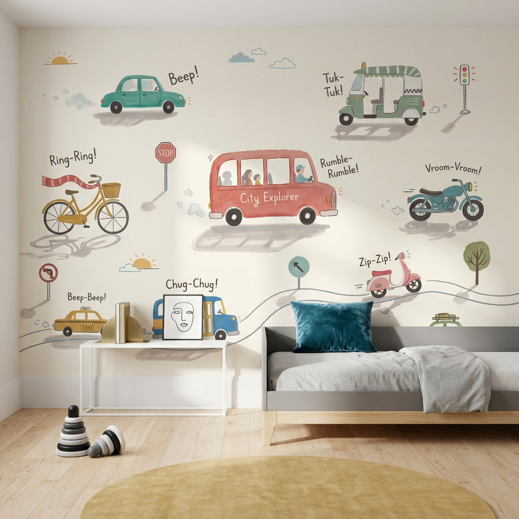 Transportation Wallpaper Vehicles Kids Illustration Wall Mural