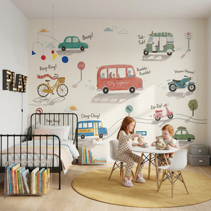 Transportation Wallpaper Vehicles Kids Illustration Wall Mural