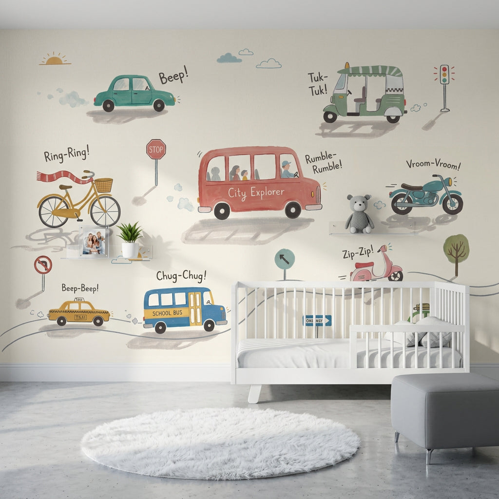 Transportation Wallpaper Vehicles Kids Illustration Wall Mural