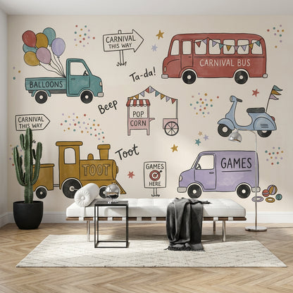 Carnival Wallpaper Kids Wallpaper Removable Vehicles Wall Decor