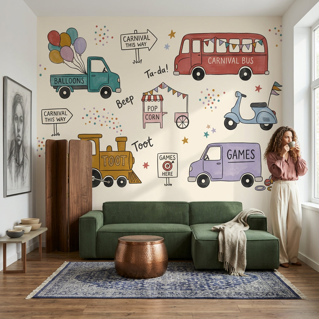 Carnival Wallpaper Kids Wallpaper Removable Vehicles Wall Decor
