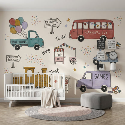 Carnival Wallpaper Kids Wallpaper Removable Vehicles Wall Decor