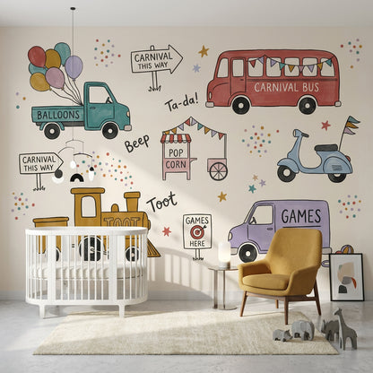 Carnival Wallpaper Kids Wallpaper Removable Vehicles Wall Decor