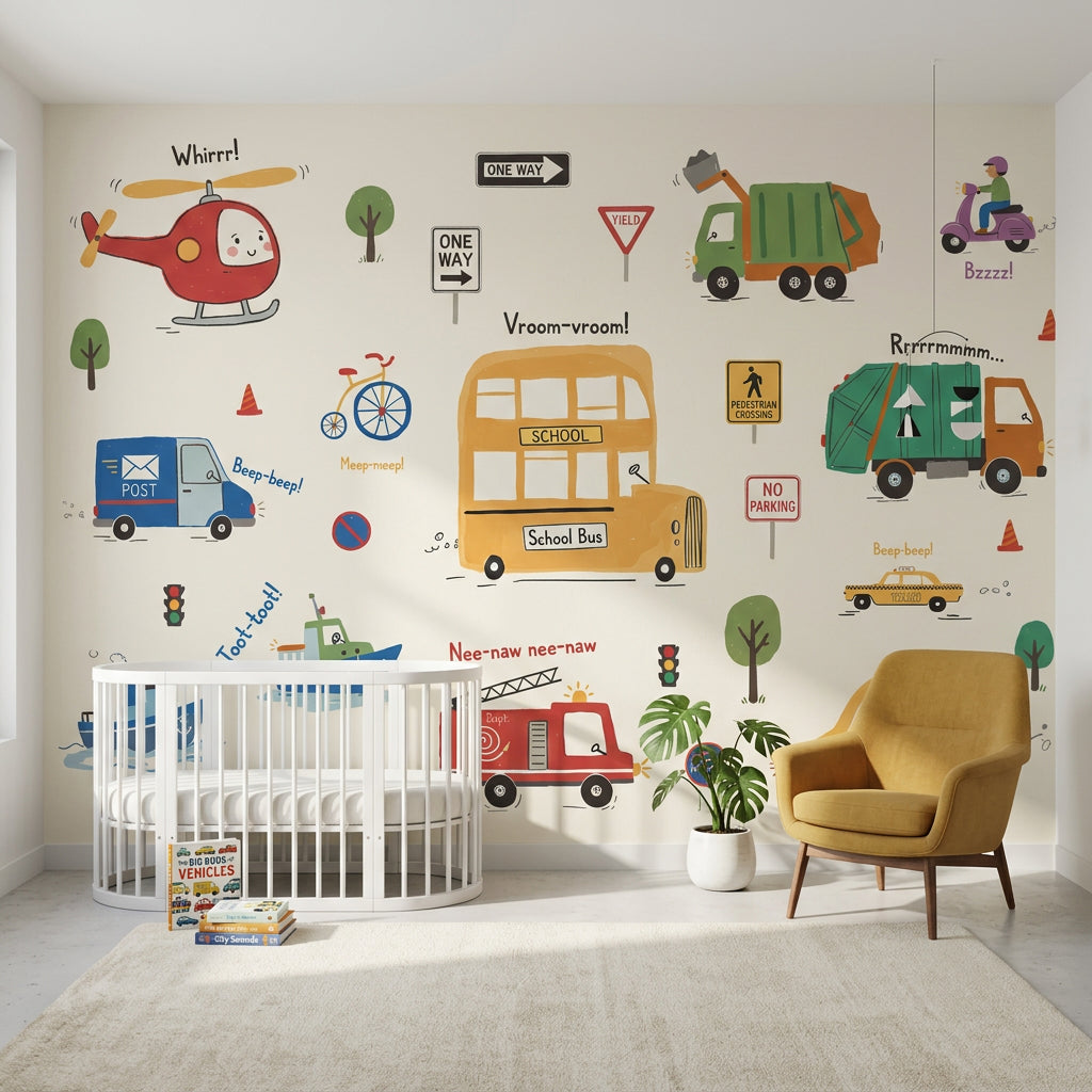 School Bus Wallpaper Transportation Kids Wall Mural