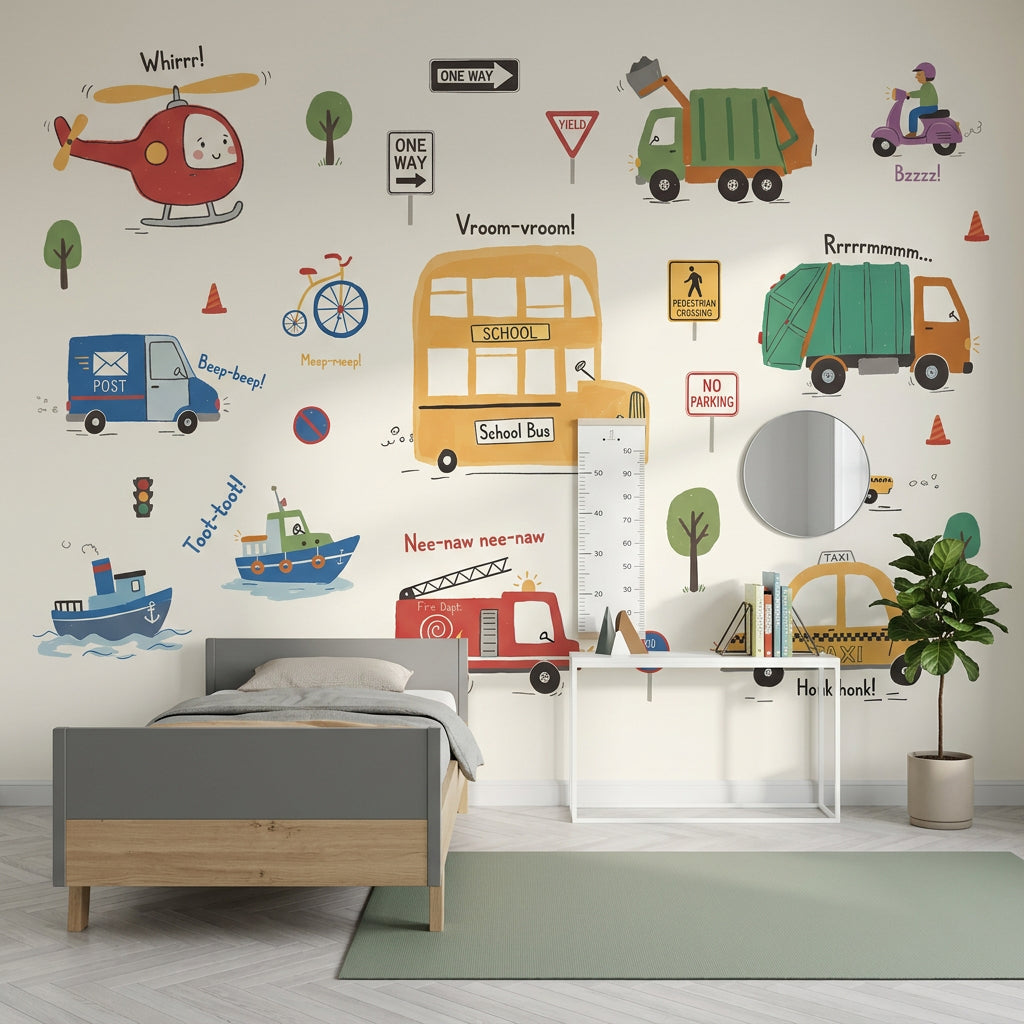 School Bus Wallpaper Transportation Kids Wall Mural