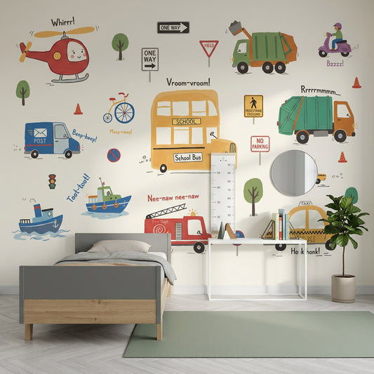 School Bus Wallpaper Transportation Kids Wall Mural