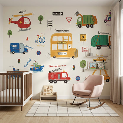 School Bus Wallpaper Transportation Kids Wall Mural