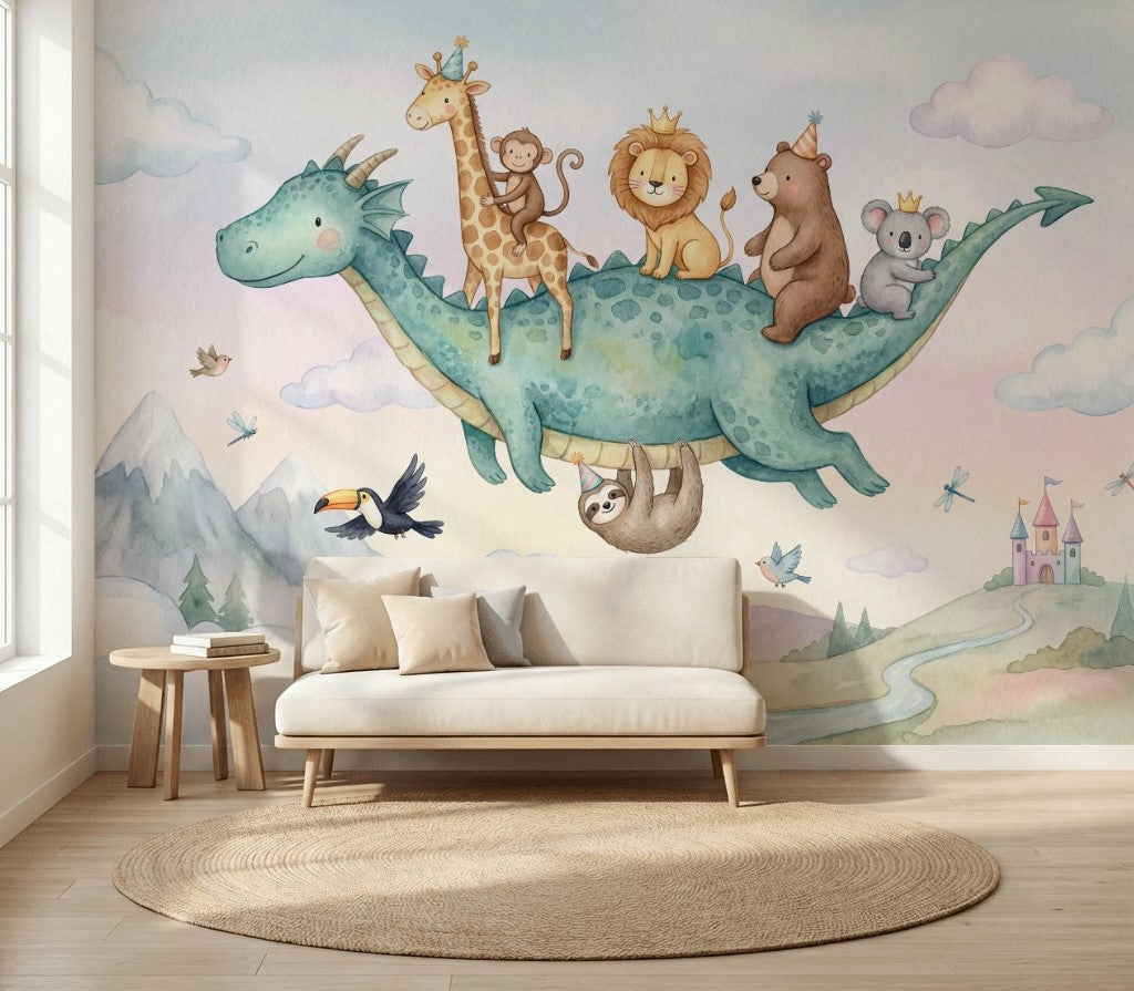 Flying Dragon Wallpaper Watercolor Removable Whimsical Wall Decor